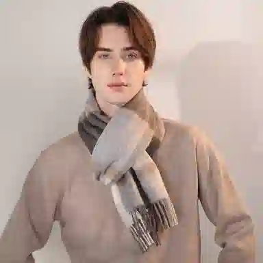 一米画纱 柔软触感经典格纹加厚保暖舒适格子条纹撞色流苏 山羊绒 绒线围巾 男女同款情侣款