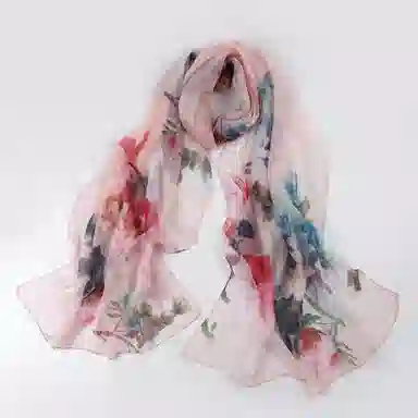 一米画纱 田园花卉轻盈飘逸中式浪漫雪纺真丝沙巾丝滑细腻披肩 桑蚕丝 丝巾 女款