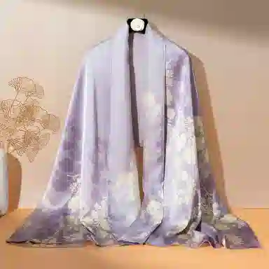 一米画纱 古典国风精致优雅迷梦迷情双层真丝高档气质长款披肩 桑蚕丝 丝巾 女款