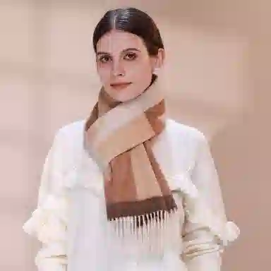 一米画纱 优雅保暖高级气质提花粗纺工艺加厚保暖高端轻奢优雅流苏 山羊绒 绒线围巾 女款