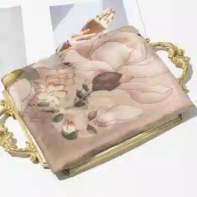 一米画纱 清新飘逸国风真丝雪纺喷绘沙巾气质仙仙花卉印花旅游拍照 桑蚕丝 丝巾 女款