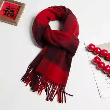 一米画纱 柔软触感经典格纹加厚保暖舒适格子条纹撞色流苏 山羊绒 绒线围巾 男女同款情侣款