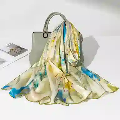 一米画纱 轻奢古典清新国风优雅印花奢靡系列气质旗袍 桑蚕丝 丝巾 女款