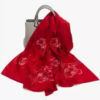 一米画纱 古典中式国风花朵精致优雅真丝刺绣素绉缎长巾丝韵系列 桑蚕丝 丝巾 女款