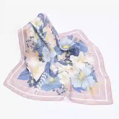 一米画纱 丝绸质感花卉图案国风印花真丝方巾踏青郊游装饰领巾拍照搭配 桑蚕丝 丝巾 女款