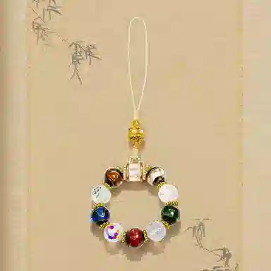 晶城购 五色多宝转运珠手机链 小五福钥匙扣 古风国风香灰 琉璃 玉石摆件雕件 男女同款情侣款