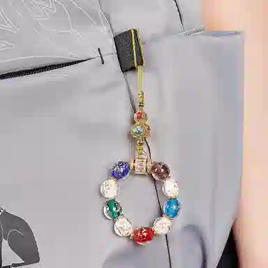 晶城购 五色多宝转运珠手机链 小五福钥匙扣 古风国风香灰 琉璃 玉石摆件雕件 男女同款情侣款