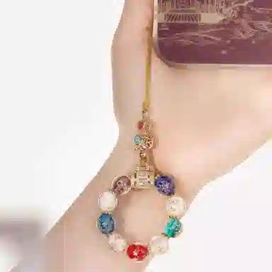 晶城购 五色多宝转运珠手机链 小五福钥匙扣 古风国风香灰 琉璃 玉石摆件雕件 男女同款情侣款