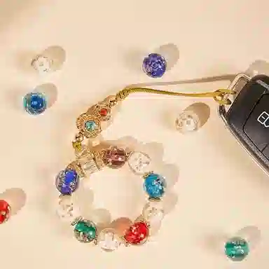 晶城购 五色多宝转运珠手机链 小五福钥匙扣 古风国风香灰 琉璃 玉石摆件雕件 男女同款情侣款