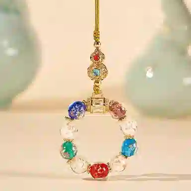 晶城购 五色多宝转运珠手机链 小五福钥匙扣 古风国风香灰 琉璃 玉石摆件雕件 男女同款情侣款