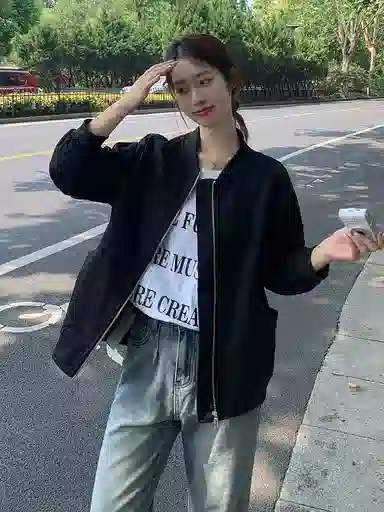 邦固依品 休闲外套女春秋款宽松显瘦长袖小个子洋气百搭短款棒球服开衫夹克 女款