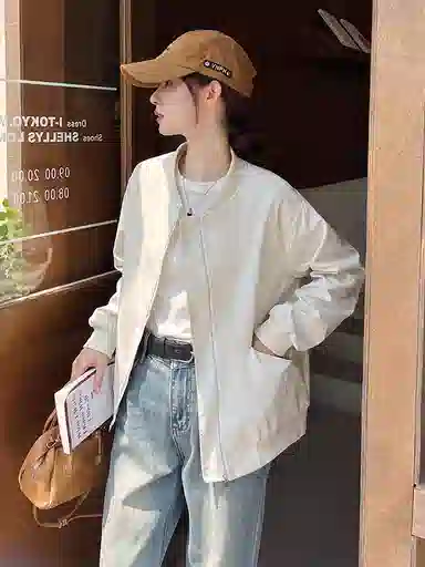 邦固依品 休闲外套女春秋款宽松显瘦长袖小个子洋气百搭短款棒球服开衫夹克 女款