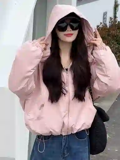 邦固依品 高级感连帽短款外套女春季小个子宽松显瘦冲.锋衣薄上衣夹克 女款