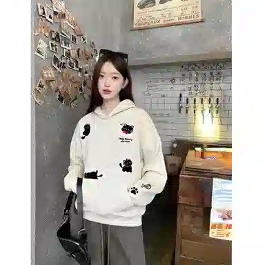 Duoyi Hooded Down Pullover Black Cat Logo