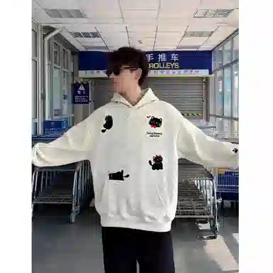 Duoyi Hooded Down Pullover Black Cat Logo