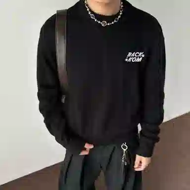 大卫贝肯 纯色基础款可拆卸胸针保暖宽松休闲慵懒百搭圆领韩系时尚长袖毛衣 男女同款