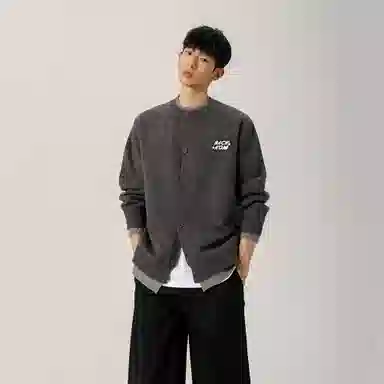 大卫贝肯 日系学院风基础款假两件纯色简约可拆卸胸针韩系慵懒感开衫无性别主义高级感长袖毛衣 男女同款