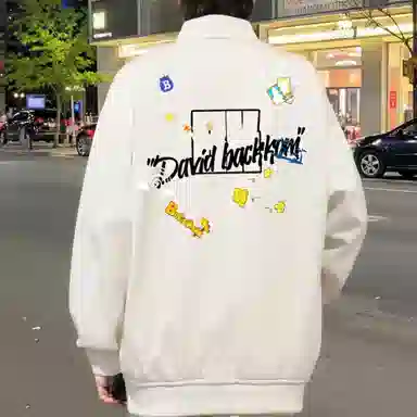 大卫贝肯 美式潮流高街复古印花字母拉链宽松百搭舒适加厚保暖防风夹克 男女同款