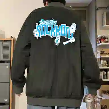 大卫贝肯 美式潮流高街复古印花字母拉链宽松百搭舒适加厚保暖防风休闲夹克 男女同款