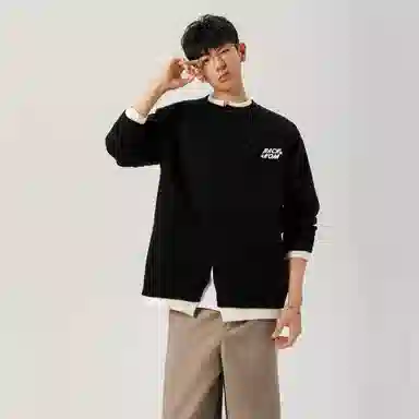 大卫贝肯 日系学院风基础款假两件纯色简约可拆卸胸针韩系慵懒感开衫无性别主义高级感长袖毛衣 男女同款