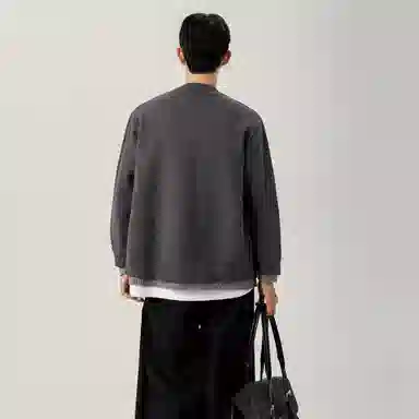 大卫贝肯 日系学院风基础款假两件纯色简约可拆卸胸针韩系慵懒感开衫无性别主义高级感长袖毛衣 男女同款