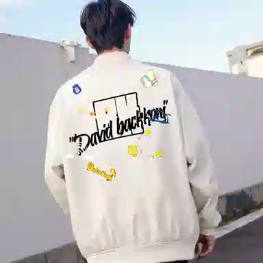 大卫贝肯 美式潮流高街复古印花字母拉链宽松百搭舒适加厚保暖防风夹克 男女同款