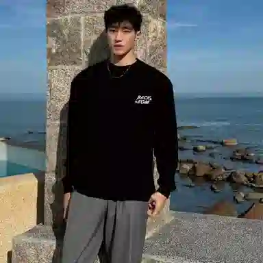 大卫贝肯 纯色基础款可拆卸胸针保暖宽松休闲慵懒百搭圆领韩系时尚长袖毛衣 男女同款