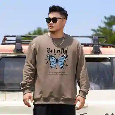 乔拉格 大码男装 秋季时尚百搭显瘦遮肉圆领卫衣 男女同款
