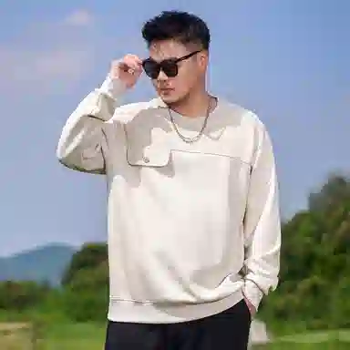乔拉格 大码男装 针织纹理拼接口袋卫衣 男女同款