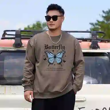乔拉格 大码男装 秋季时尚百搭显瘦遮肉圆领卫衣 男女同款