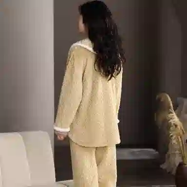 莫代尔 秋冬款冬季珊瑚绒家居服法兰绒加厚冬天加绒保暖可外穿女士睡衣套装 女款