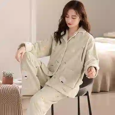 莫代尔 冬季加厚加绒怀孕期珊瑚绒月子服秋冬款产后哺乳家居服女士睡衣套装 女款