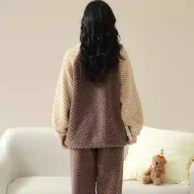 莫代尔 珊瑚绒冬季加绒加厚两件套秋冬拉链法兰绒家居服女士保暖睡衣套装 女款