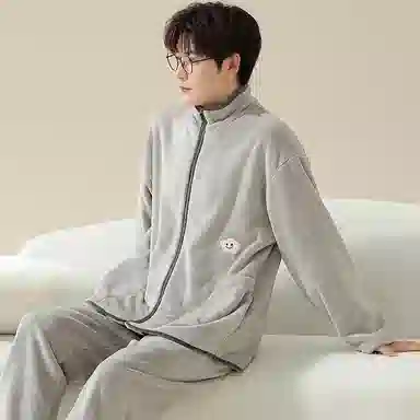 莫代尔 冬季珊瑚绒男士加绒加厚冬天法兰绒简便家居服秋冬款睡衣套装 男款