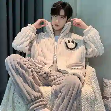 莫代尔 珊瑚绒男秋冬季加绒加厚男生拉链保暖法兰绒男士冬天款家居服睡衣套装 女款