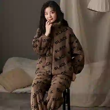 莫代尔 秋冬季珊瑚绒加绒加厚法兰绒冬款女士软乎家居服冬天保暖睡衣套装 女款