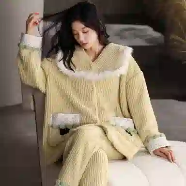 莫代尔 新中式中国风冬季珊瑚绒加厚加绒法兰绒保暖唐装家居服睡衣套装 女款