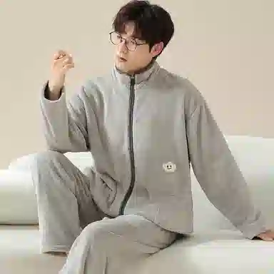 莫代尔 冬季珊瑚绒男士加绒加厚冬天法兰绒简便家居服秋冬款睡衣套装 男款