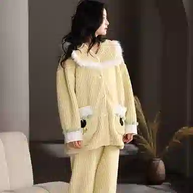 莫代尔 新中式中国风冬季珊瑚绒加厚加绒法兰绒保暖唐装家居服睡衣套装 女款