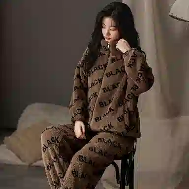 莫代尔 秋冬季珊瑚绒加绒加厚法兰绒冬款女士软乎家居服冬天保暖睡衣套装 女款