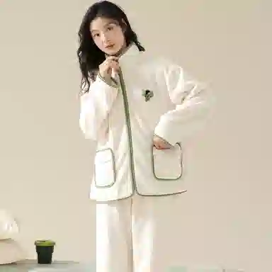 莫代尔 珊瑚绒秋冬季加厚保暖法兰绒简约纯色家居服冬天舒适柔软睡衣套装 女款