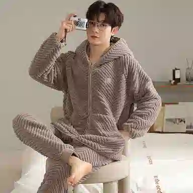 莫代尔 珊瑚绒男法兰绒冬老人男士老年人可外穿居家服中老年睡衣套装 男款