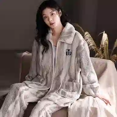 莫代尔 法兰绒冬季加绒加厚珊瑚绒蓄热保暖家居服可外穿舒适睡衣套装 女款