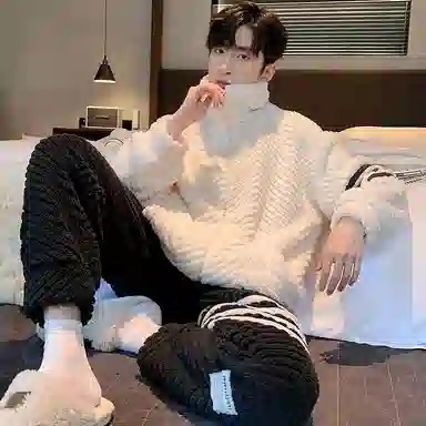 莫代尔 加绒加厚珊瑚绒秋冬季保暖法兰绒休闲时尚青年男生家居服睡衣套装 男款