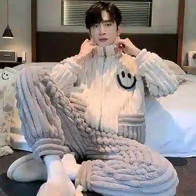 莫代尔 珊瑚绒男秋冬季加绒加厚男生拉链保暖法兰绒男士冬天款家居服睡衣套装 女款