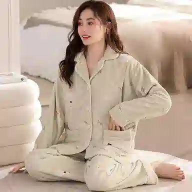 莫代尔 冬季加厚加绒怀孕期珊瑚绒月子服秋冬款产后哺乳家居服女士睡衣套装 女款