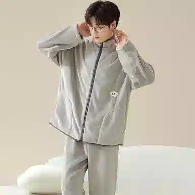 莫代尔 冬季珊瑚绒男士加绒加厚冬天法兰绒简便家居服秋冬款睡衣套装 男款