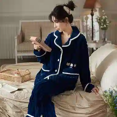 莫代尔 珊瑚绒加绒加厚秋冬季法兰绒家居服可外穿大码女士保暖睡衣套装 女款