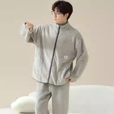 莫代尔 冬季珊瑚绒男士加绒加厚冬天法兰绒简便家居服秋冬款睡衣套装 男款