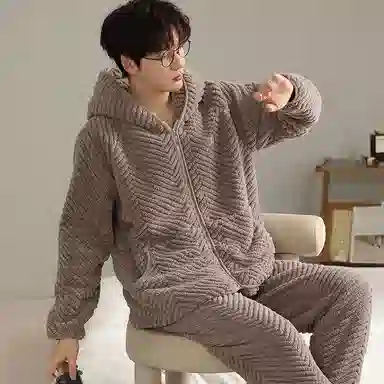 莫代尔 珊瑚绒男法兰绒冬老人男士老年人可外穿居家服中老年睡衣套装 男款